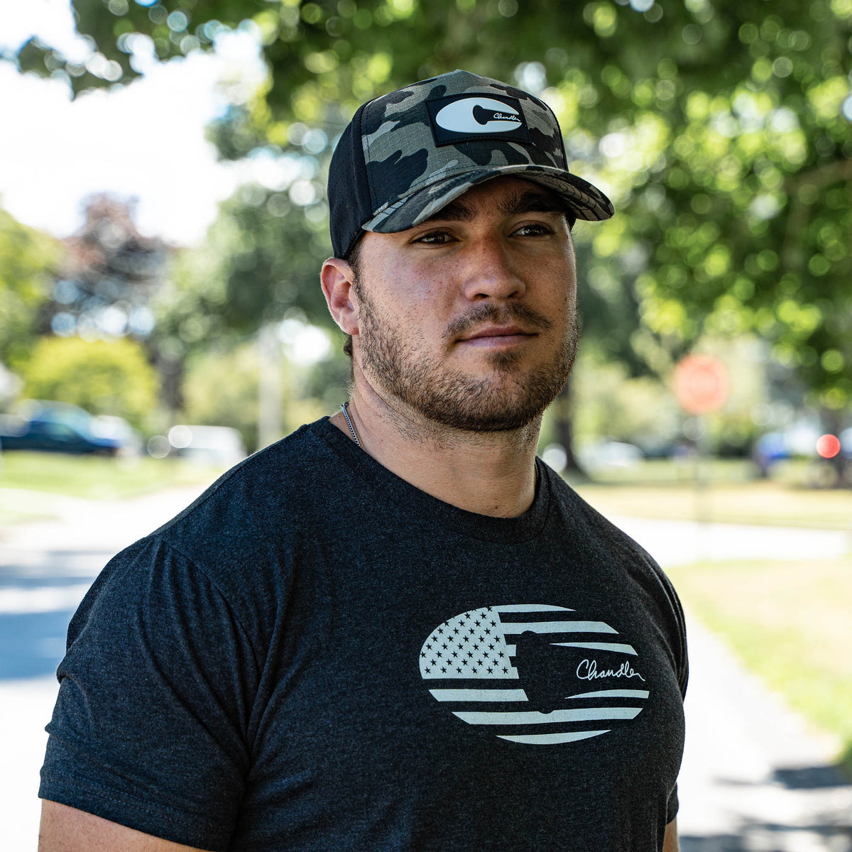 American Flag Logo Tee + Camo Snapback Bundle